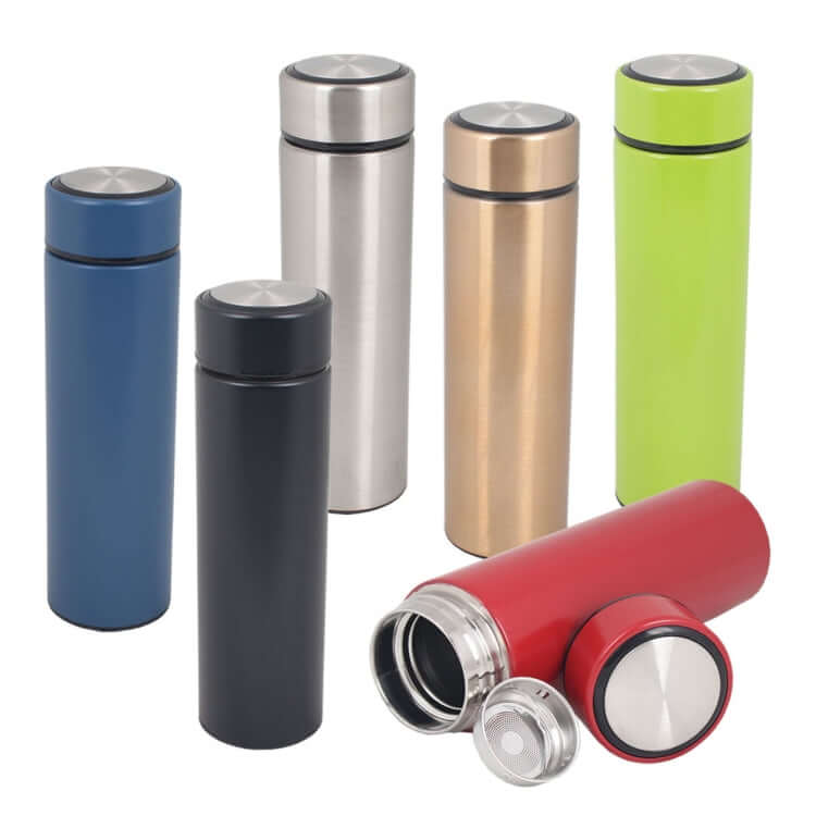 Classic 450ml Vacuum Flask in various colors including Blue, Black, Green, Red, Gold, and Silver.