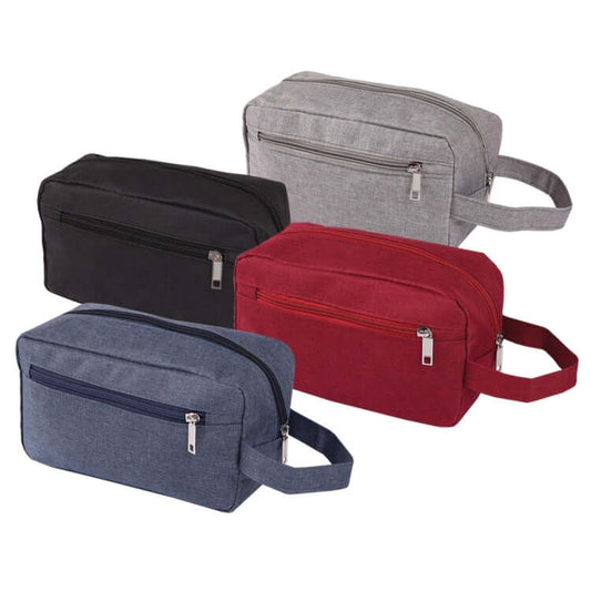 Polyester Toiletries Bag available in black, grey, blue, and red, perfect as a corporate gift.
