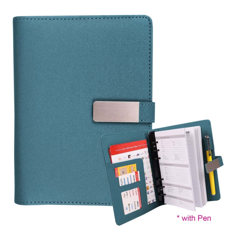 A5 Organizer in teal with pen, durable and stylish, ideal corporate gift for organization enthusiasts.