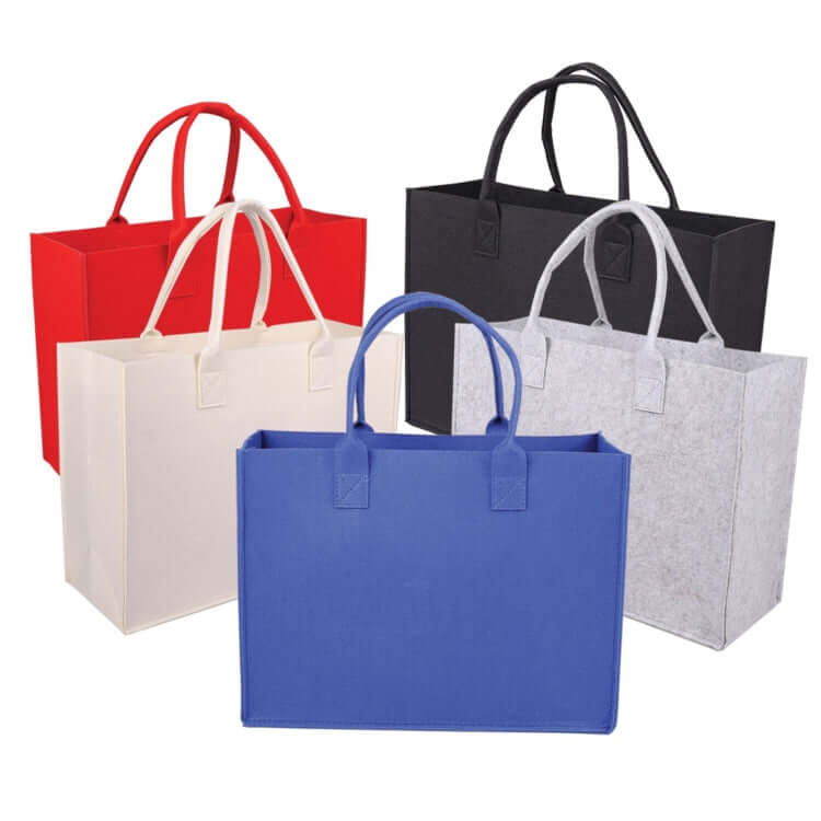 Felt Shopping Bag in various colors including red, black, grey, beige, and blue. Perfect corporate gift option.