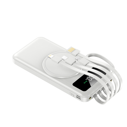 10000mAh Powerbank with Detachable Cables and Wireless Charging