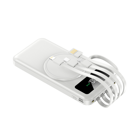 10000mAh Powerbank with Detachable Cables and Wireless Charging