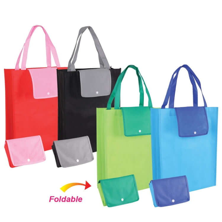 Colorful 80gsm Foldable Non Woven Bag collection showing vibrant options and foldable design for easy storage.