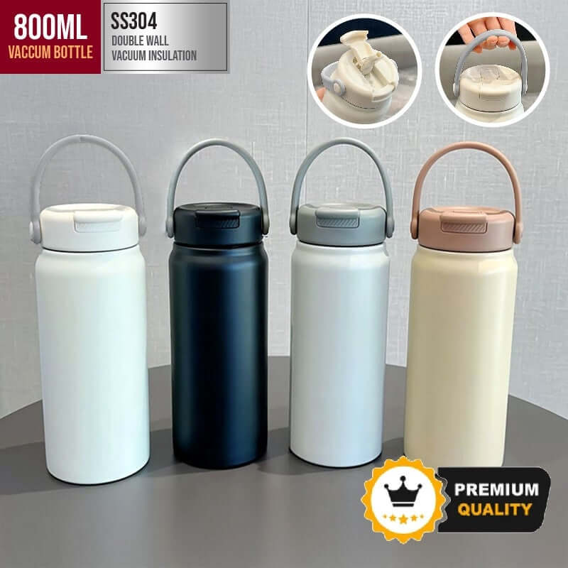 Minum 800ml Stainless Steel Vacuum Bottle in four colors with double-wall vacuum insulation technology, perfect for hydration.
