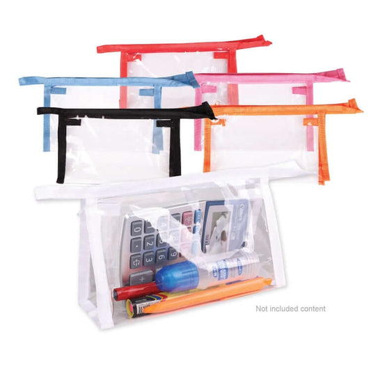 PVC Pencil Pouch with Colorful Zip in various colors, showcasing a stylish and functional design for stationery organization.