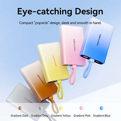 Vention 10000mAh Power Bank 22.5W LED Display in vibrant gradient colors, showcasing compact popsicle design.