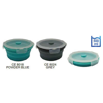 500ml Silicone Lunch Box in powder blue and grey, ideal for meals and snacks, perfect corporate gift.