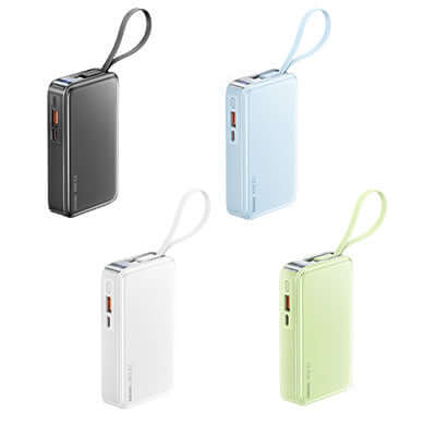 Remax FCP-25 Powerbank with Retractable Type-C Cable 10000mAh (Copy) in four color options.