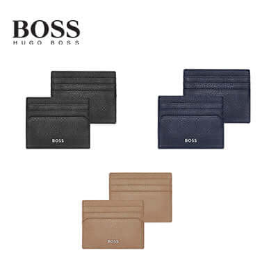 Hugo Boss Card holder Classic Grained in black, navy, and camel. Ideal corporate gift with minimalist design.