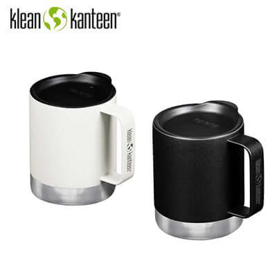 Klean Kanteen Camp Mug 12OZ (W/Tumbler Lid) in black and white with tumblers.