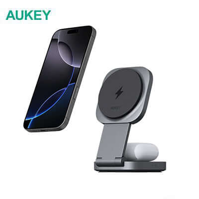 Aukey LC-MC211 MagFusion 2-in-1 Foldable Wireless Charging Station Corporate Gift Singapore