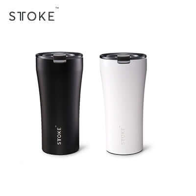 STTOKE Classic Insulated Ceramic Cup 16oz in black and white, perfect for corporate gifts.