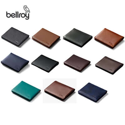 Various Bellroy Slim Sleeve Wallet colors and styles, ideal for corporate gifts and everyday use.