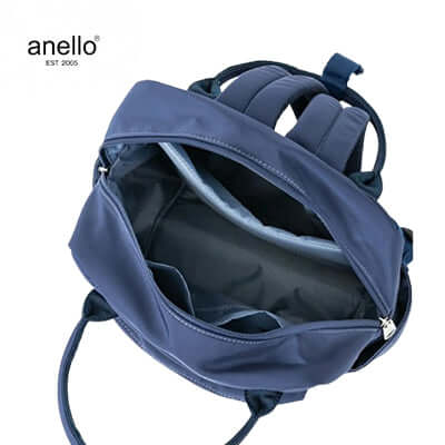 Inside view of the Anello Town Squared Backpack showcasing its spacious interior and organizational compartments.