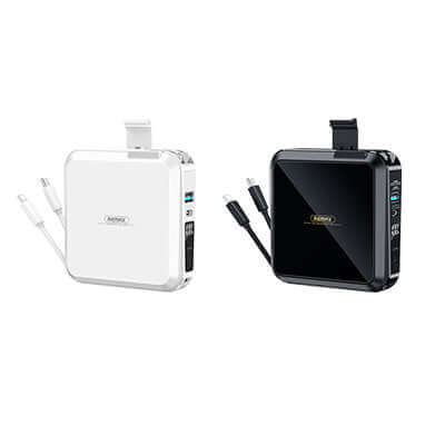 Remax RPP-276 Compact Power Bank 15000mAh in black and white, perfect for corporate gifts.