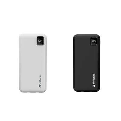 Verbatim 10000mAh PD 3.0 & QC 3.0 Power Pack with Embedded Cables in black and white colors