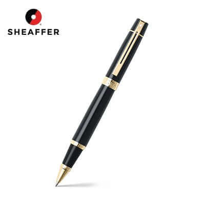 Sheaffer® 300 Glossy Black with Gold Trims Rollerball Pen - a sophisticated choice for corporate gifts in Singapore.