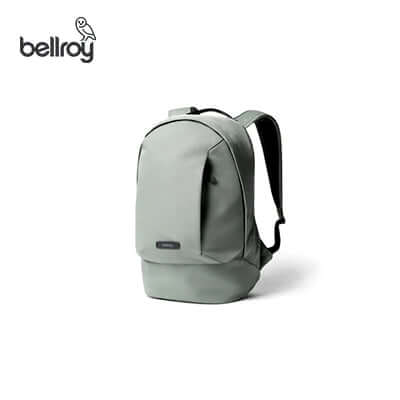 Bellroy Classic Backpack Compact in soft grey, ideal for work and weekends, perfect as a corporate gift.