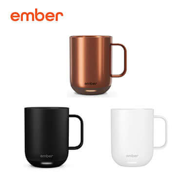Ember Mug 2 10oz in copper, black, and white colors, ideal corporate gift for coffee lovers.