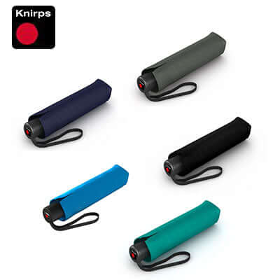 Knirps A.050 Medium Manual Umbrella V2 compactly folded in various colors for easy carrying.
