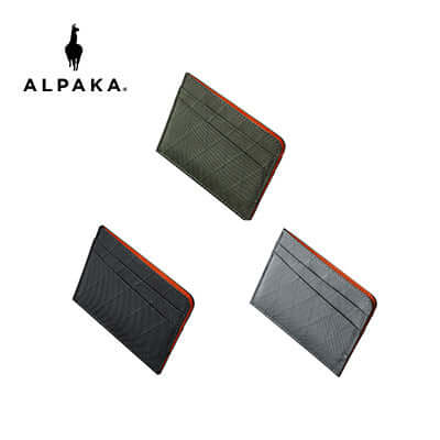 Alpaka ARK Card Wallet X-Pac VX21 in black, green, and gray showcasing stylish design and sustainable materials.