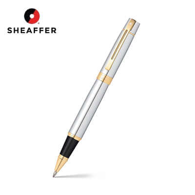 Sheaffer® 300 Chrome with Gold Trims Rollerball Pen, elegant design, perfect for corporate gifts.