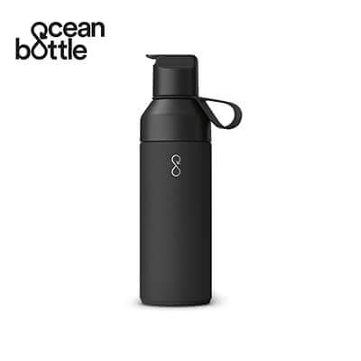Ocean Bottle GO Vacuum Bottle in sleek black design, perfect for corporate gifts and keeping drinks cold.