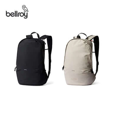 Bellroy Lite Daypack in black and beige, lightweight backpack perfect for corporate gifts.