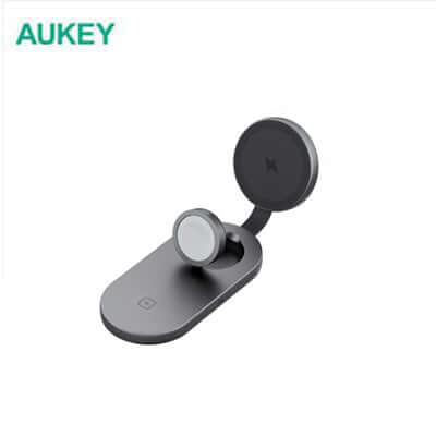 AUKEY LC-MC313 MagFusion C 3-in-1 Qi2 Foldable Wireless Charging Station for iPhones and Apple devices.
