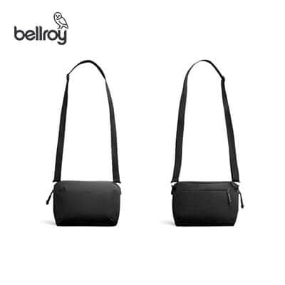 Bellroy Venture Travel Crossbody bag showing dual views with adjustable strap, perfect for travel and corporate gift.