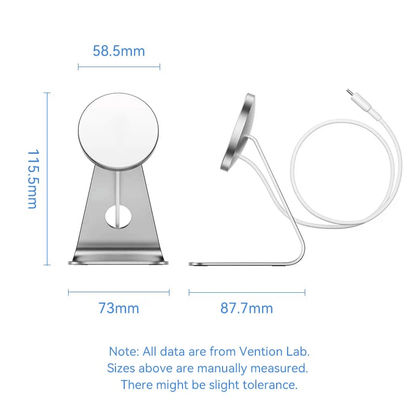 Vention 15W Magnetic Wireless Charger Stand with MagSafe with dimensions 58.5mm x 115.5mm x 73mm.