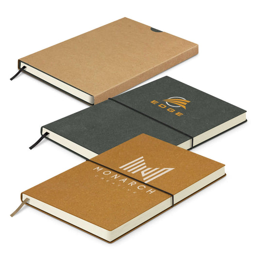 Phoenix Recycled Soft Cover Notebook collection featuring recycled leather covers for eco-friendly corporate gifts.