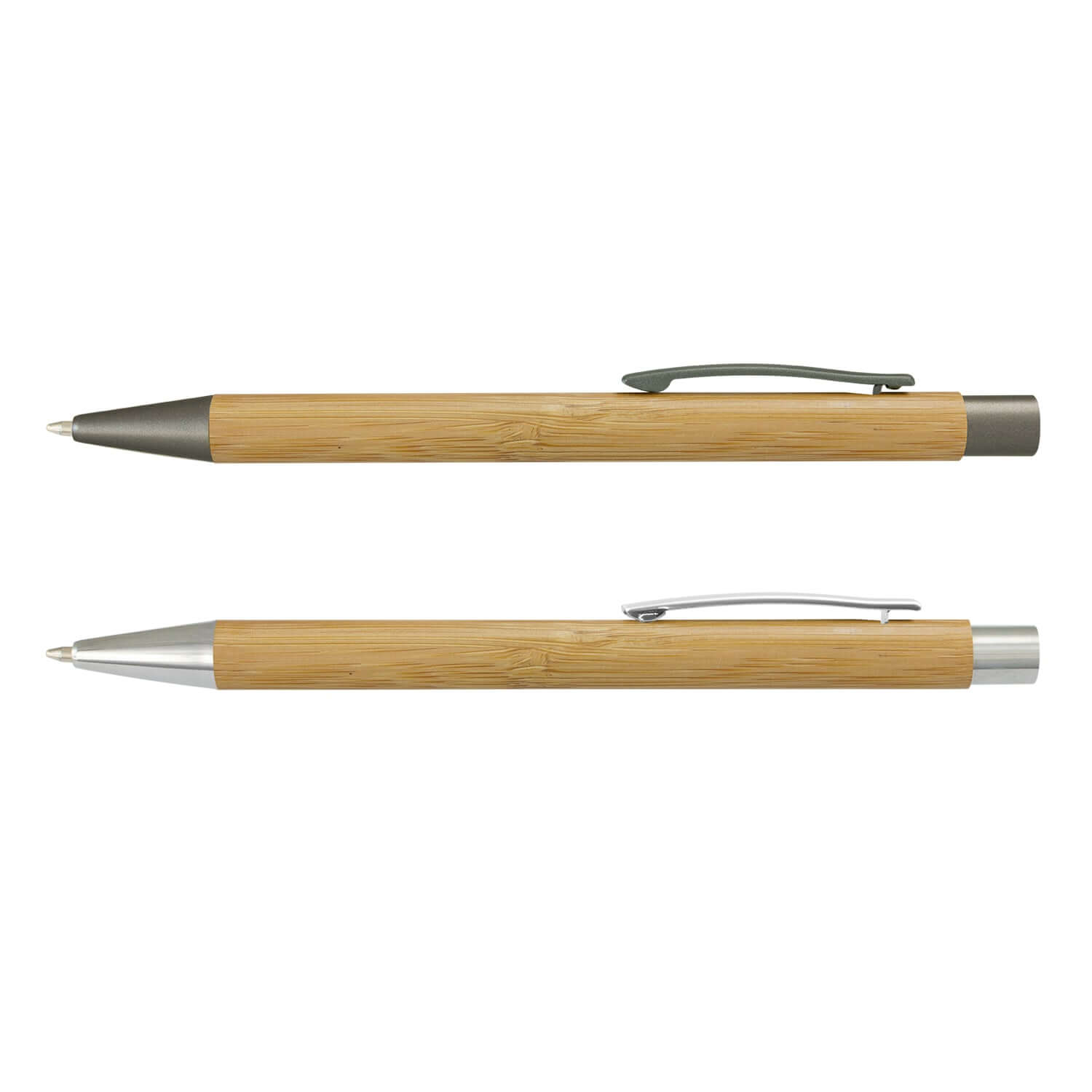 Lancer Bamboo Pen with shiny chrome and painted gunmetal accents, eco-friendly corporate gift for sustainable writing.