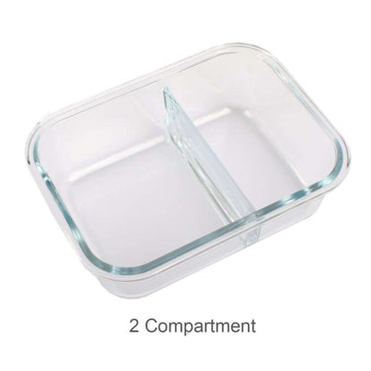 Glass Food Container with Divider featuring 2 compartments for organizing food storage.