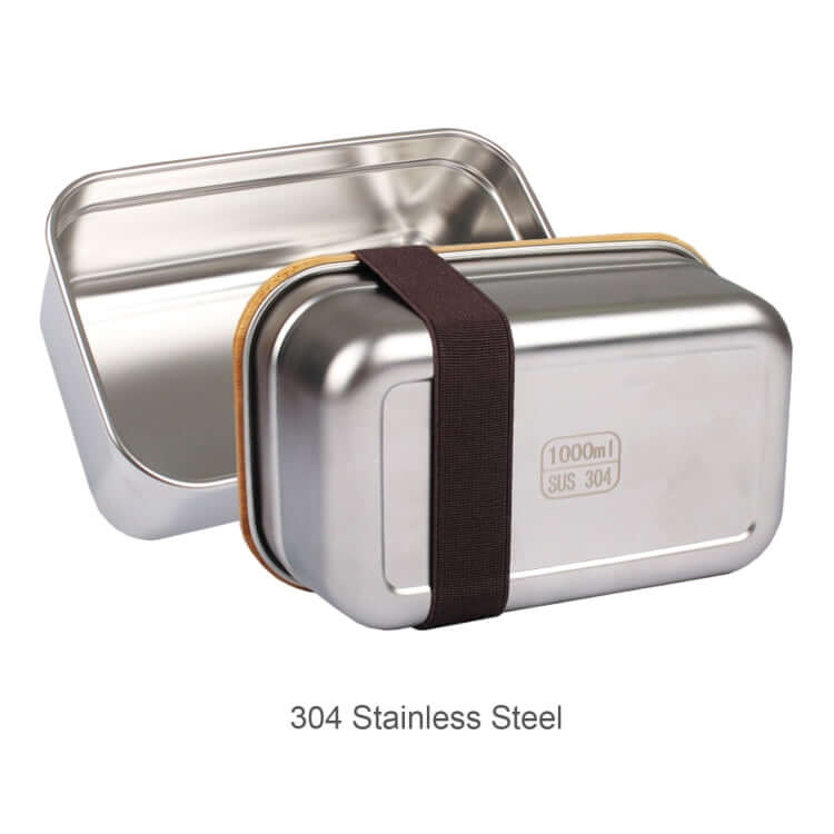 1000ml Stainless Steel Lunch Box with Bamboo Lid, made of 304 stainless steel, showcasing compact design.