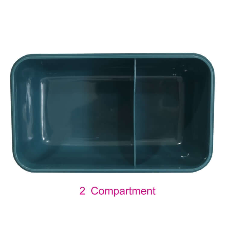 Top view of a PP Lunch Box featuring 2 compartments in a stylish dark green color.