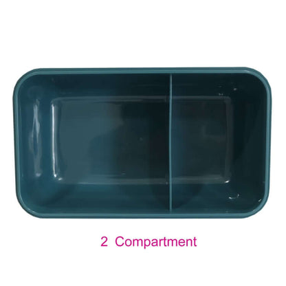 Top view of a PP Lunch Box featuring 2 compartments in a stylish dark green color.