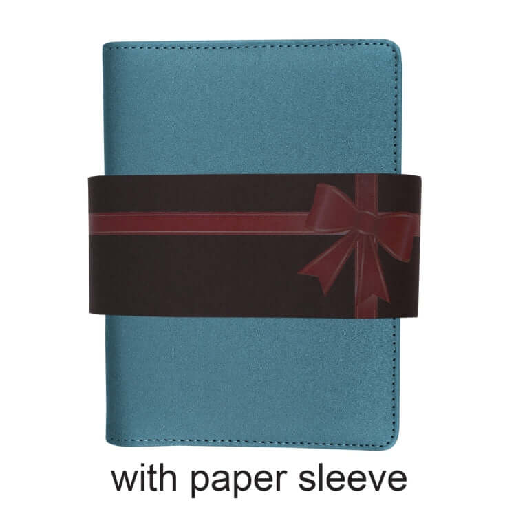 A5 Organizer in teal color with paper sleeve, ideal corporate gift for organization and style.