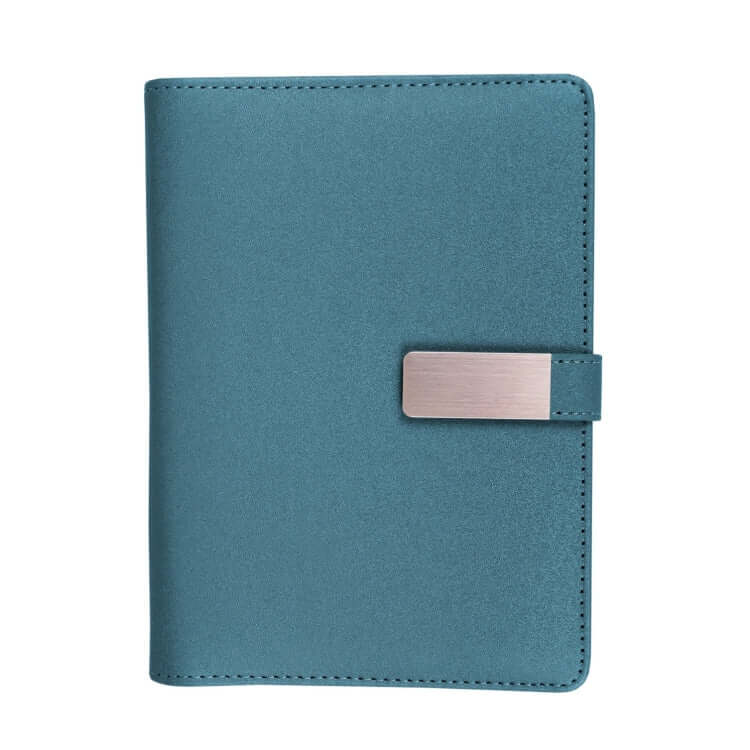 A5 Organizer in teal color with a sleek metal clasp, perfect as a stylish corporate gift.