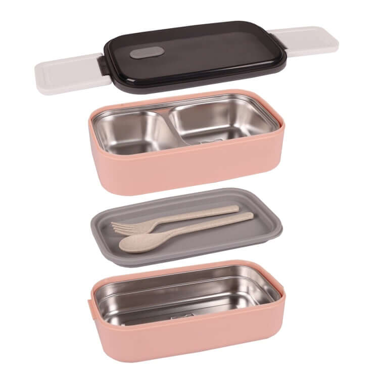 2 Tier Lunch Box with stainless steel inner layer and utensils, perfect corporate gift for organized meals.