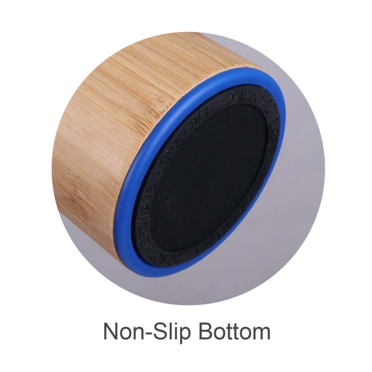 Non-slip bottom of 600ml Bamboo and Stainless Steel Flask with blue trim for stability.