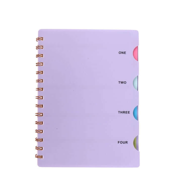 Notebook with Divider in purple, featuring colorful dividers and a spiral binding, ideal for corporate gifting.