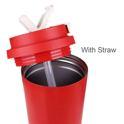 600ml Thermo Mug with Strap, red with straw, perfect for daily hydration, corporate gift idea.