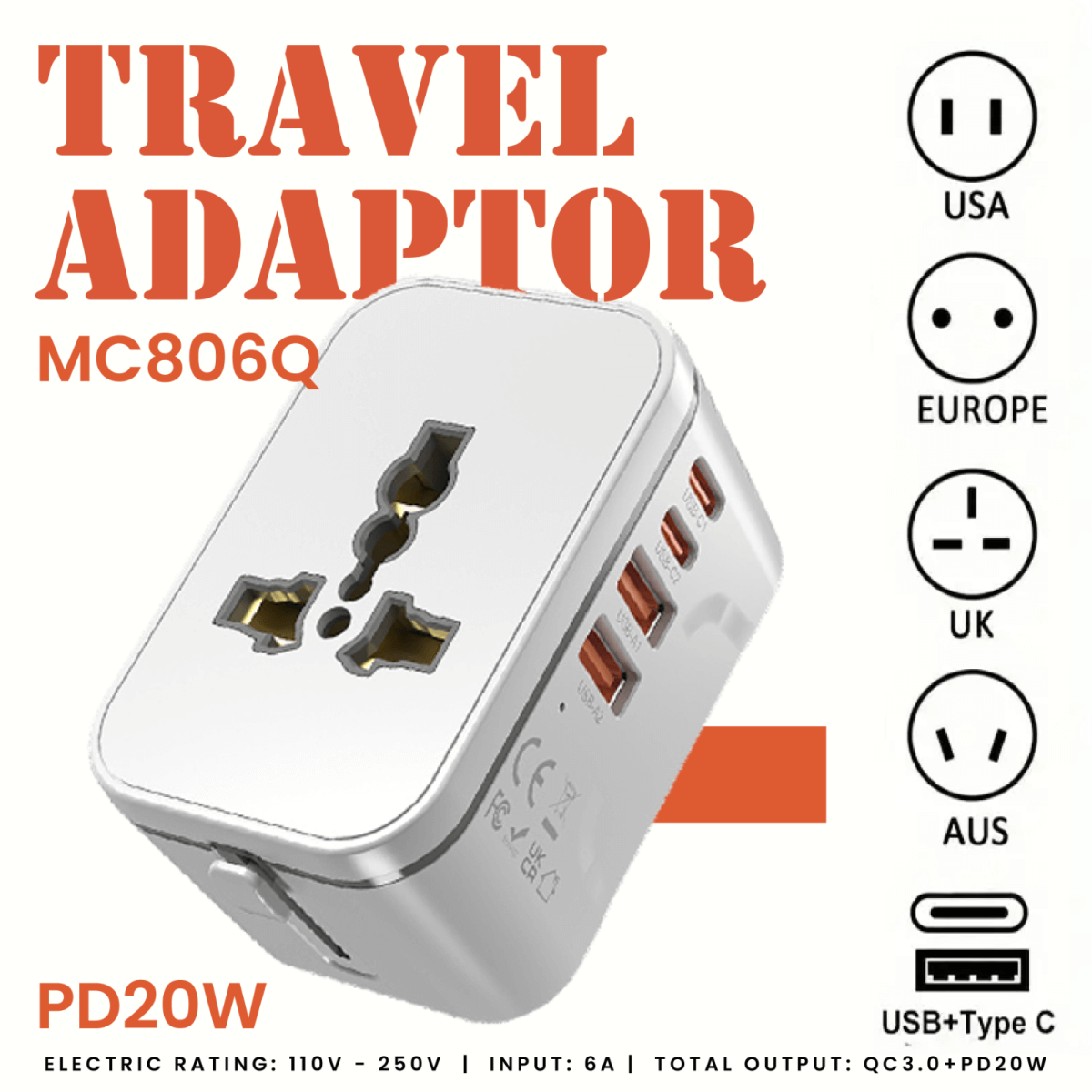 World Travel Adaptor With PD20W Quick Charge Corporate Gifts Singapore