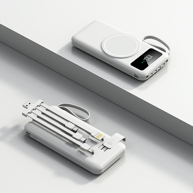 10000mAh Powerbank with Detachable Cables and Wireless Charging