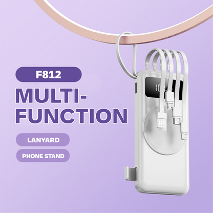 10000mAh Powerbank with Detachable Cables and Wireless Charging