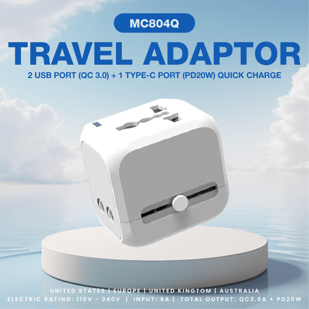 World Travel Adaptor With 2 USB-A + 1 USB-C PD20W Quick Charge Corporate Gifts Singapore