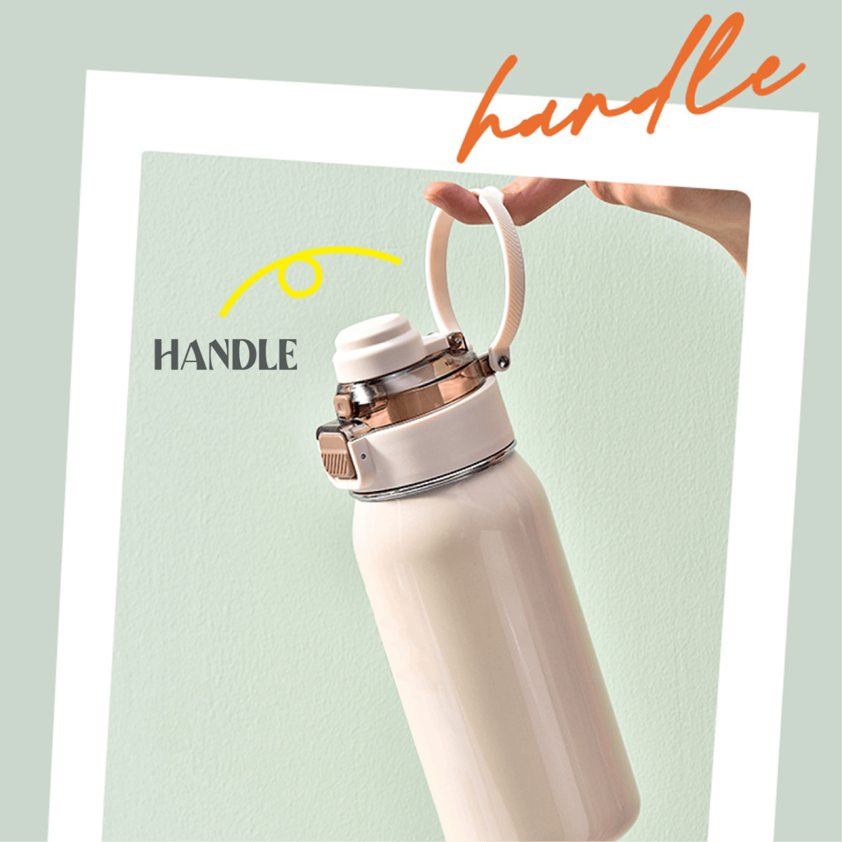 Classy 580ml Vacuum Flask held by a hand, showcasing its stylish design and convenient handle for hydration on-the-go.