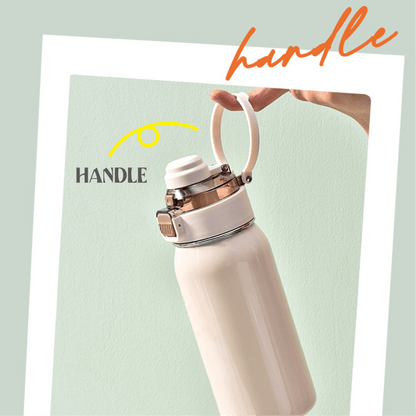Classy 580ml Vacuum Flask held by a hand, showcasing its stylish design and convenient handle for hydration on-the-go.