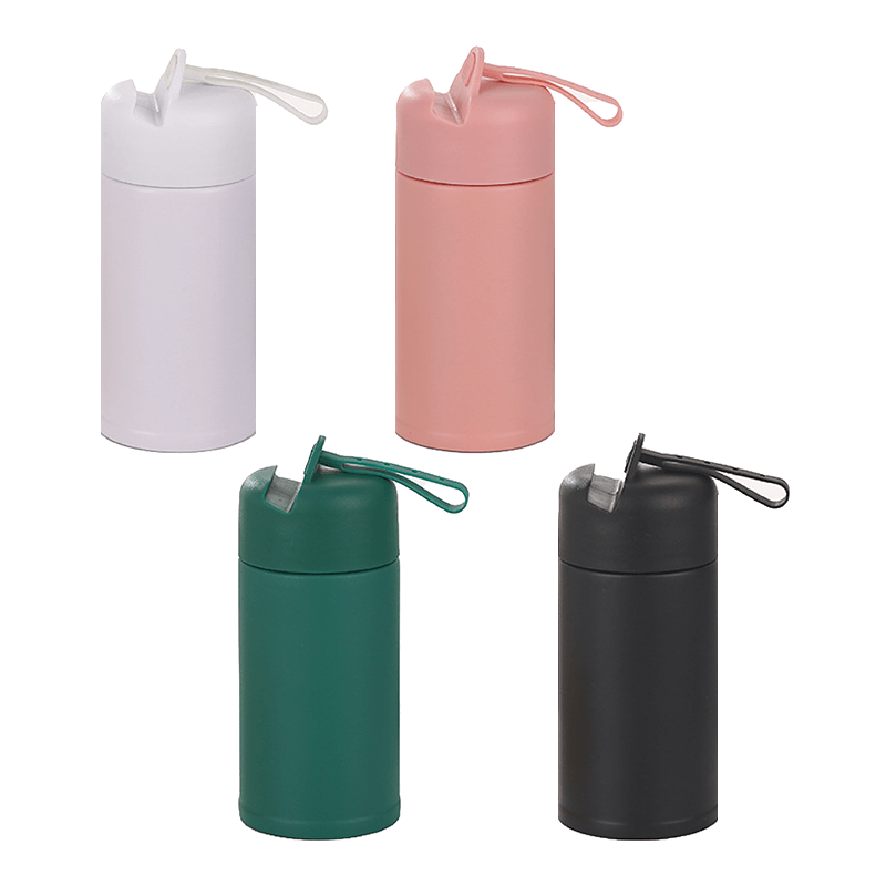 Mobi 350ml Vacuum Flask in four colors: white, pink, green, and black, ideal for corporate gifts.